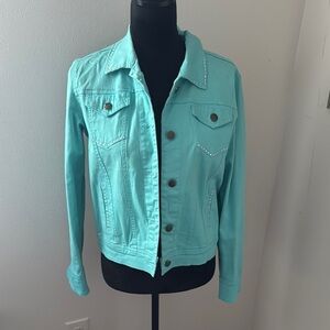 Get Lucky USA aqua rhinestone detailing‎ back beading jean jacket Sz S